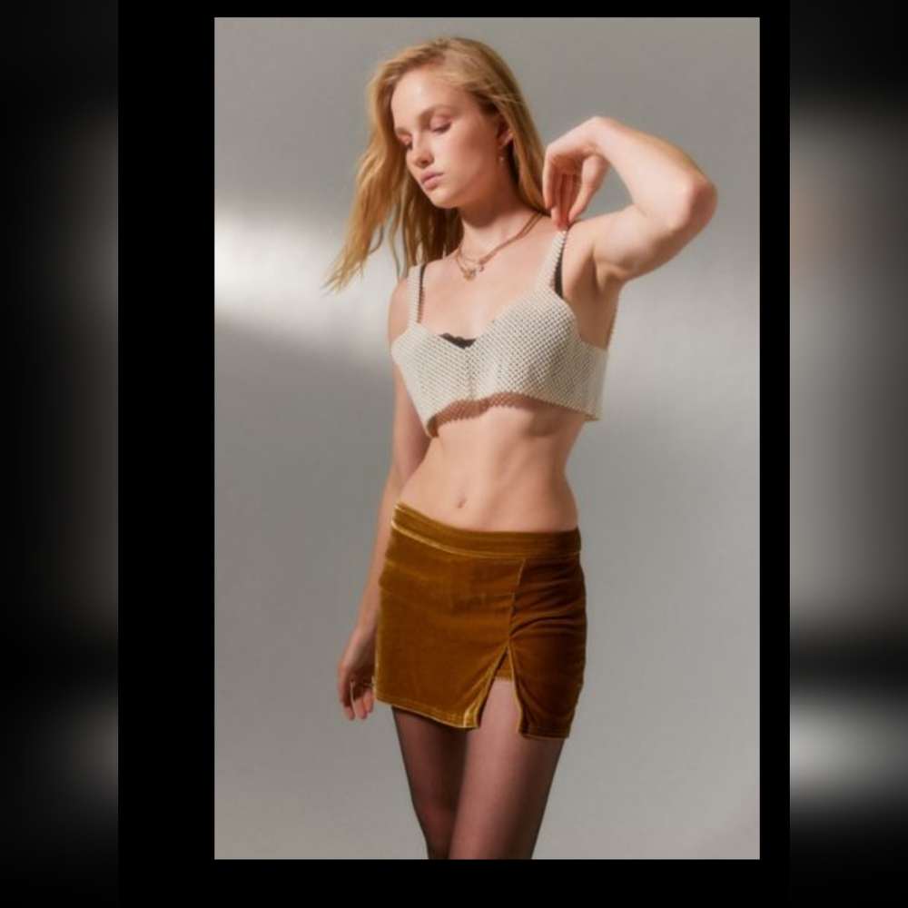 Brown velvet mini skirt
